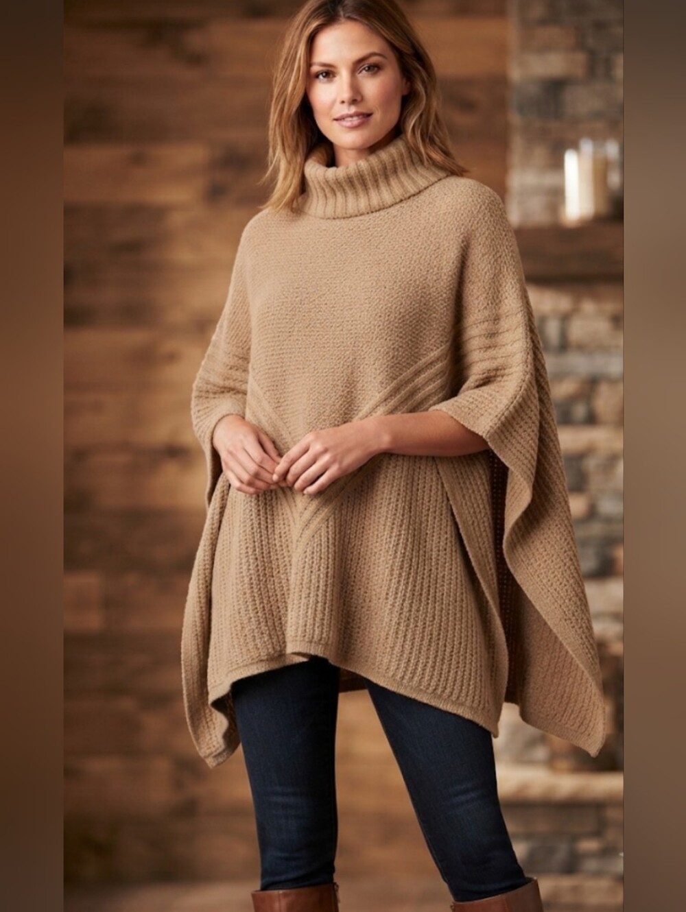 Sonoma Camel Turtleneck Poncho Sweater